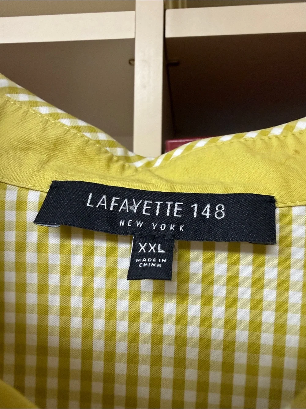 Lafayette 148 New York Chartreuse Gingham Button-Down Shirt - Picture 2 of 5